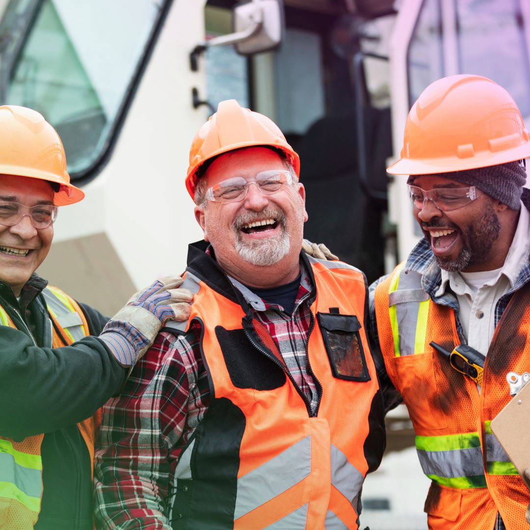 Happy male workers