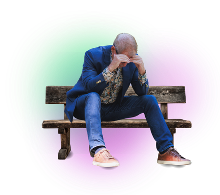 Man on bench impacted by psychosocial risks