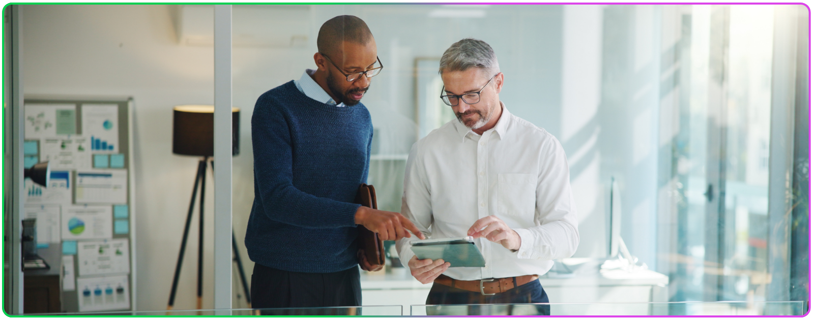 two executives evaluating ROI