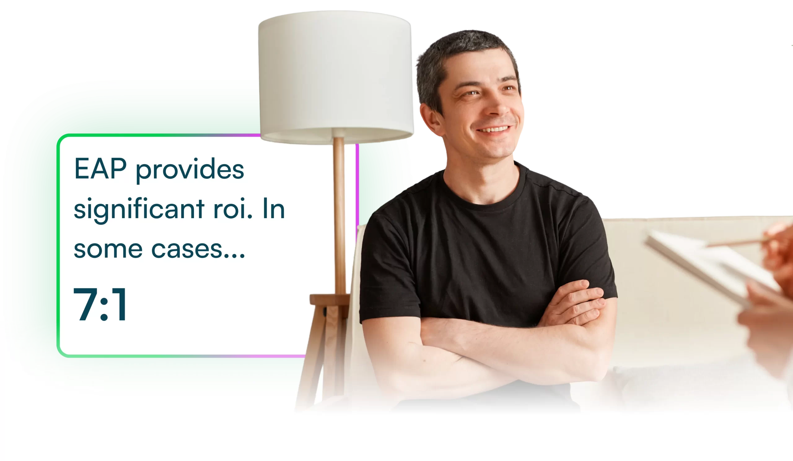 Man receiving EAP counselling with ROI callout behind.