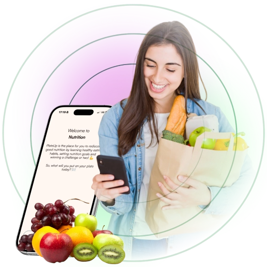 Nutrition call out with women carrying groceries