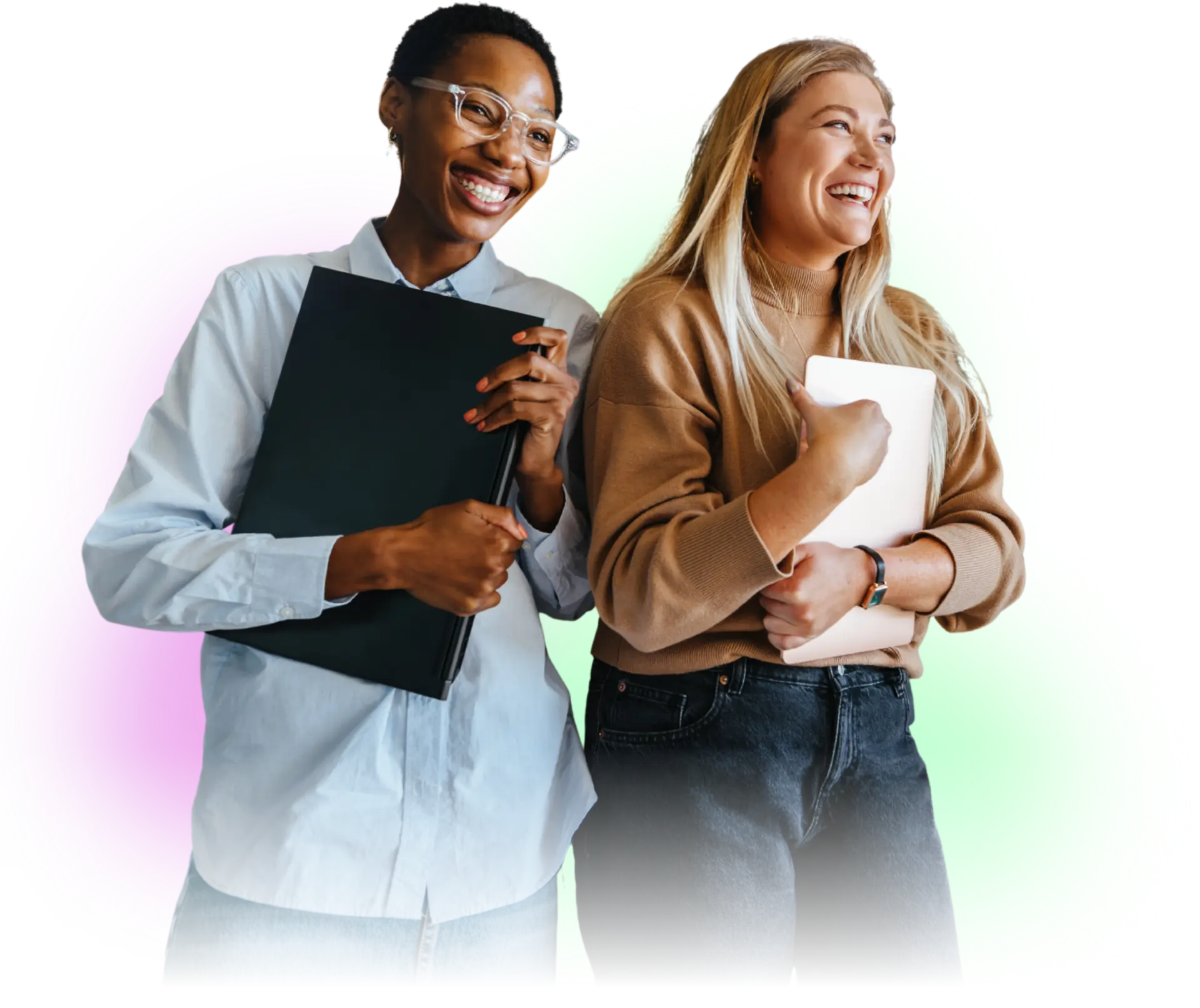 Two employee's laughing during team building exercise (1)