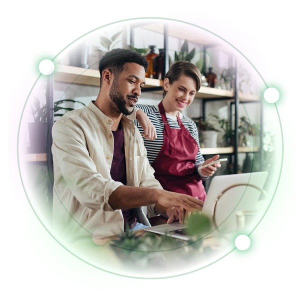Two small business employees support by EAP in their thriving workplace