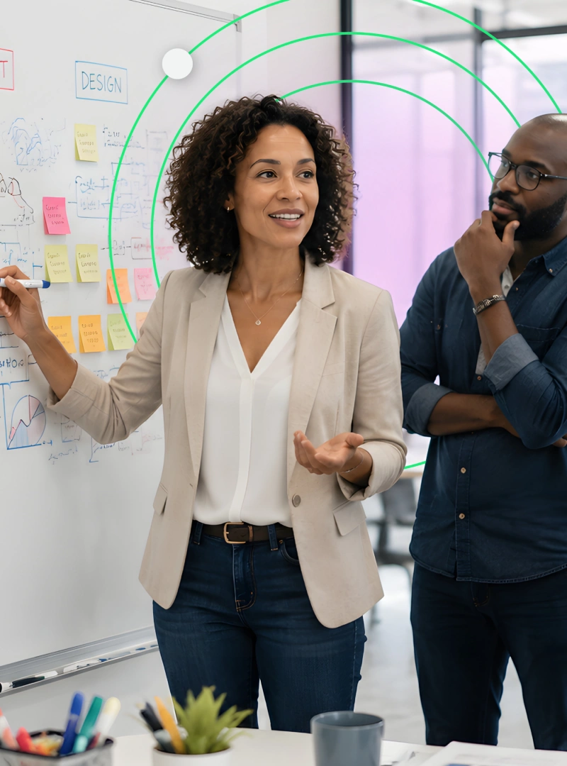 Female trainer delivering leadership development training