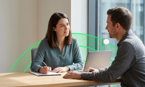 Leader working with team member