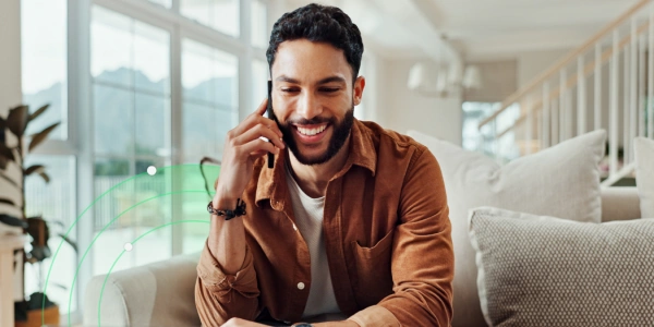 Person on the phone to their employee mental health support program feeling relieved